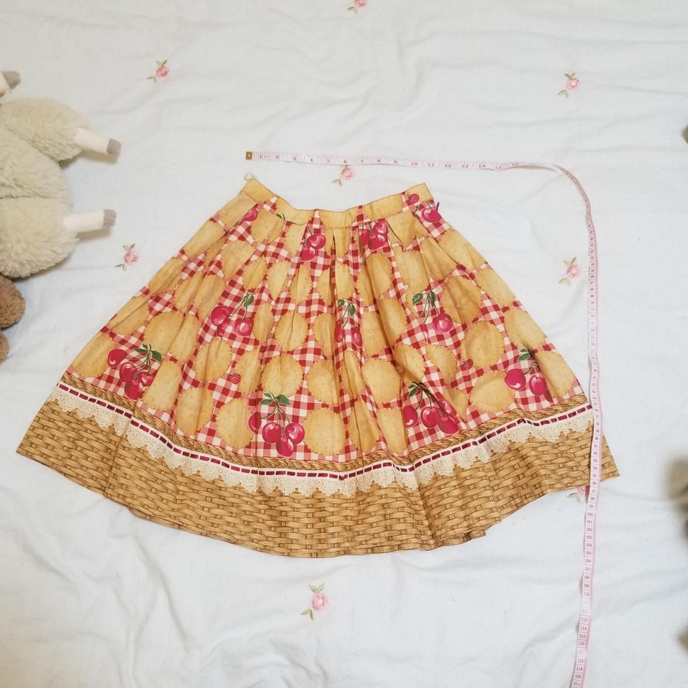 Japanese brand Emily Temple cute gingham cherry biscuit skirt
